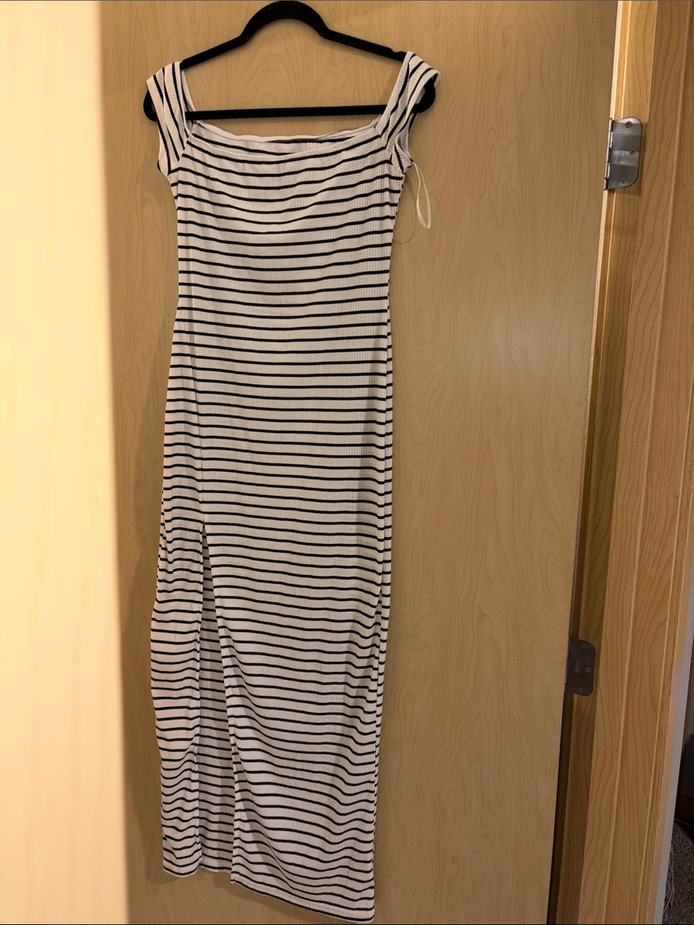 SHEIN Black and White Striped Off-Shoulder Maxi Dress